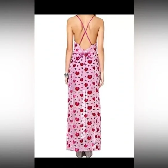 For Love & Lemons Love Marina Maxi Dress Sz XS Silk Blend Floral Fairy Romantic - Picture 15 of 15